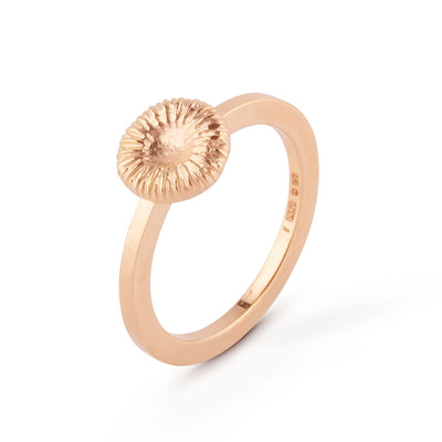 Knappkorall ring i 18k guld med fossil design