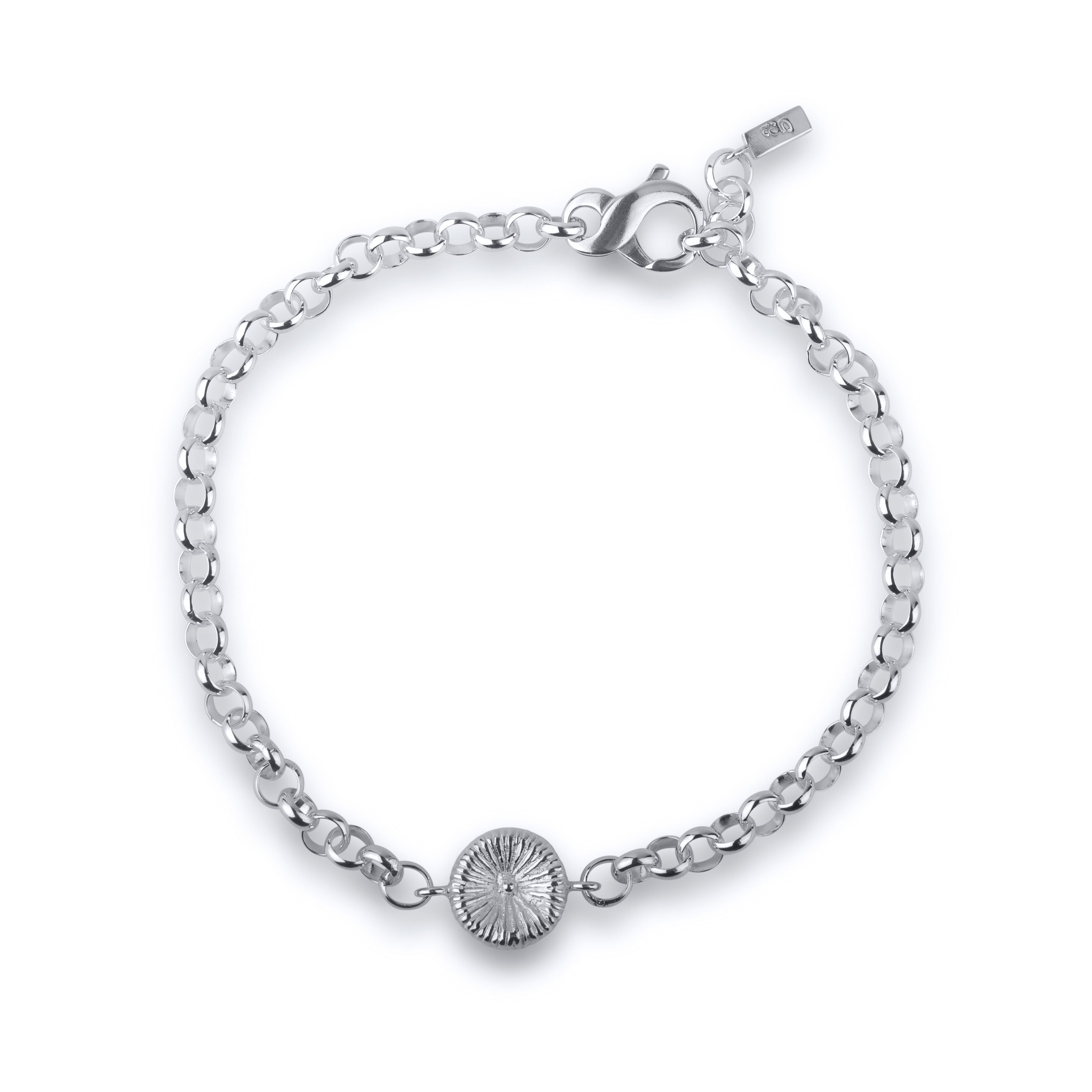 Elegant armband med grov kedja och knappkorall i silver